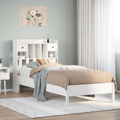 Cama con estantería sin colchón madera maciza blanco 90x200 cm