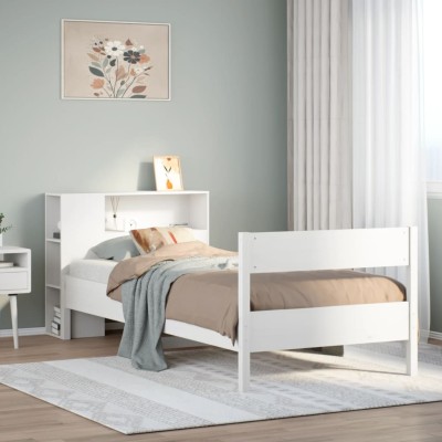 Cama con estantería sin colchón madera maciza blanca 75x190 cm