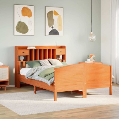 Cama con estantería sin colchón madera maciza marrón 160x200 cm