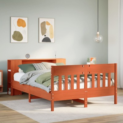 Cama con estantería sin colchón madera maciza marrón 140x200 cm
