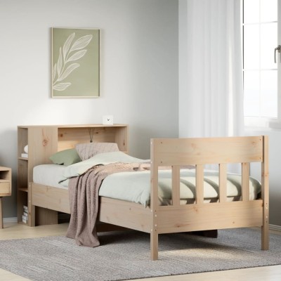 Cama con estantería sin colchón madera maciza de pino 75x190 cm