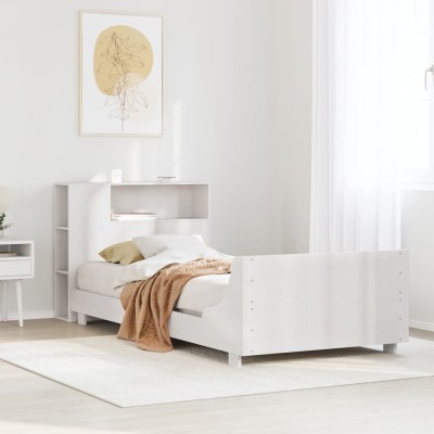 Estructura de cama sin colchón madera maciza blanca 75x190 cm