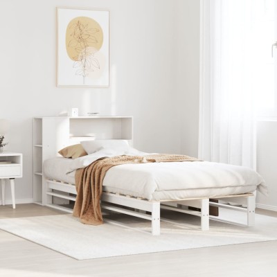 Cama con estantería sin colchón madera maciza blanca 75x190 cm