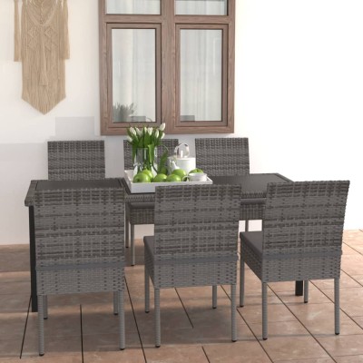 Juego de comedor para jardín 7 piezas ratán sintético gris