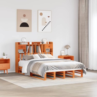 Cama con estantería sin colchón madera maciza marrón 160x200 cm