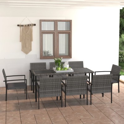 Juego de comedor para jardín 9 piezas ratán sintético gris
