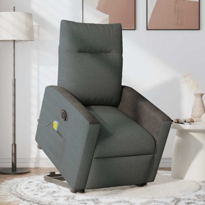 Sillón de masaje eléctrico reclinable elevable tela gris oscuro