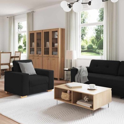 Juego de Sofá con cojín con almohada 3 pcs Negro tela