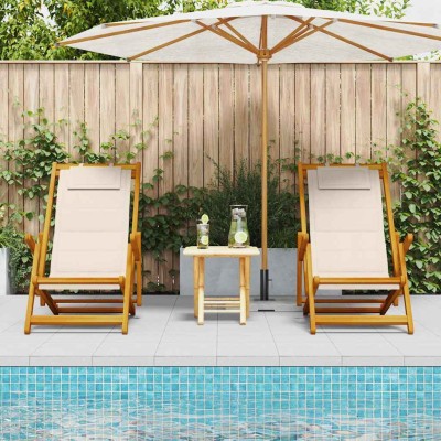 Silla de playa con cojín 2 pcs Marrón 61.5 x 123 x 82cm