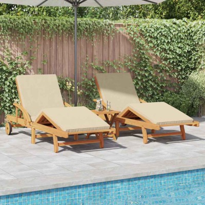 Tumbona 3 pcs Beige 40 x 40 x 40cm Madera maciza de Acacia