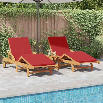 Tumbona 3 pcs Rojo 40 x 40 x 40cm Madera maciza de Acacia