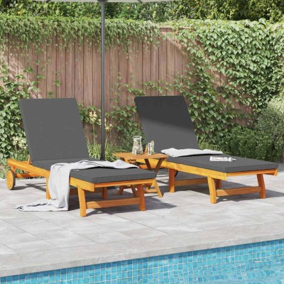 Tumbona 2 pcs Marrón 63 x 199 x 85cm Madera maciza de Acacia