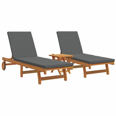 Tumbona 3 pcs Marrón 40 x 40 x 40cm Madera maciza de Acacia