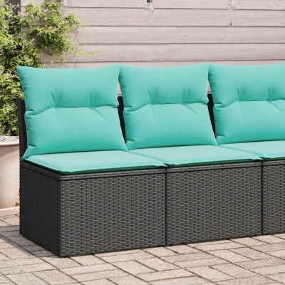 Set sofás jardín y cojines 2 pzas ratán sintético acacia negro