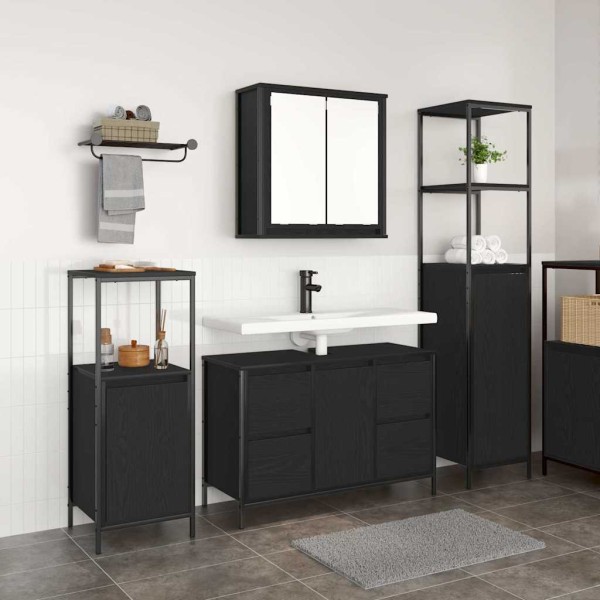 Juego de muebles de baño 3 pcs Roble negro 36 x 35 x 165 cm