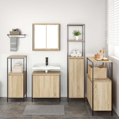 Juego de muebles de baño con estante 5 pcs Roble Sonoma y Negro