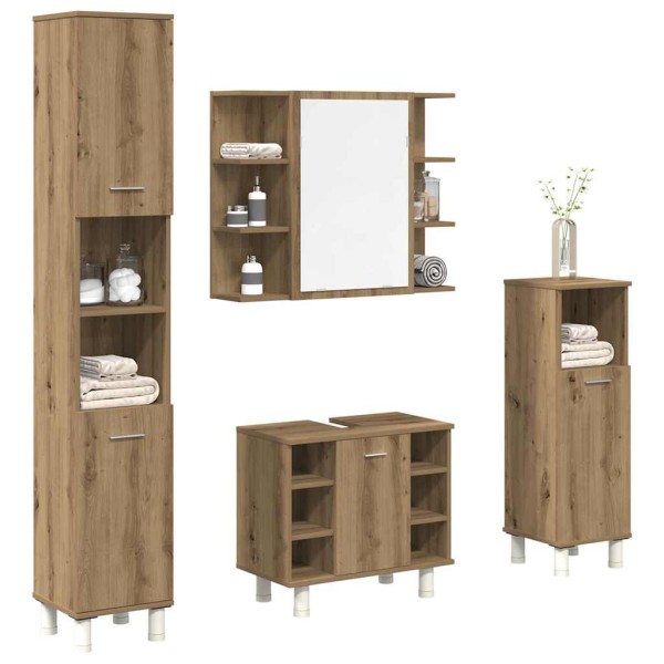 Juego de muebles baño 4 piezas madera ingeniería roble artisan