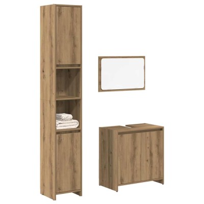 Juego de muebles baño 3 piezas madera ingeniería roble artisan