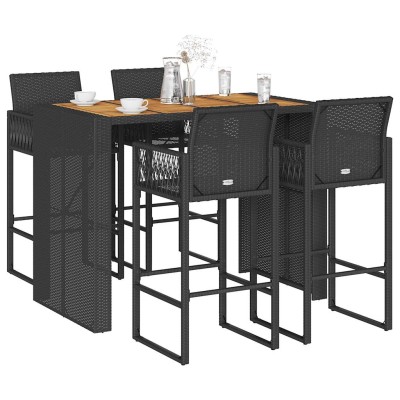 Set bar jardín sin cojines 5 pzas ratán sintético acacia negro