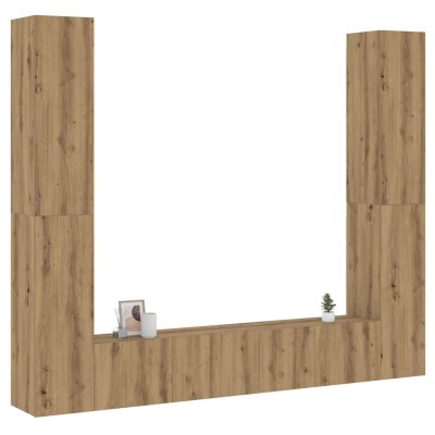 Muebles de TV de pared 6 uds madera ingeniería roble artesanal