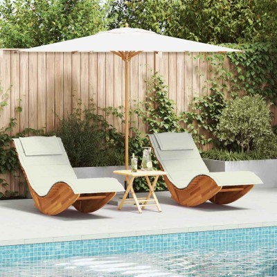 Tumbona 2 pcs Marrón 60 x 154 x 74cm Madera maciza de Acacia