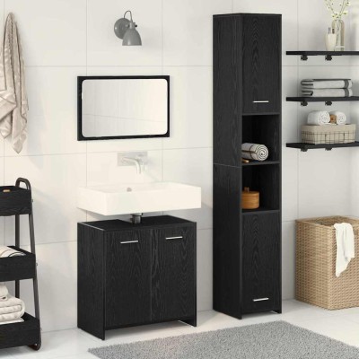 Muebles de Baño con puerta 3 pcs Roble Negro 30 x 30 x 183.5 cm