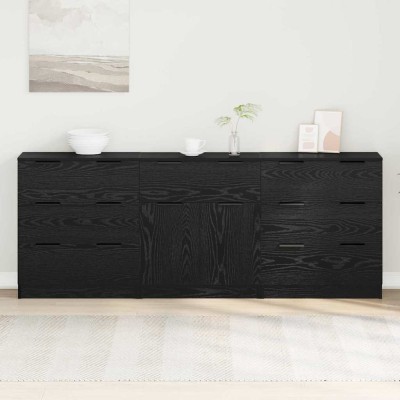 Vitrina 3 pcs Roble negro 60 x 30 x 70 cm Madera contrachapada