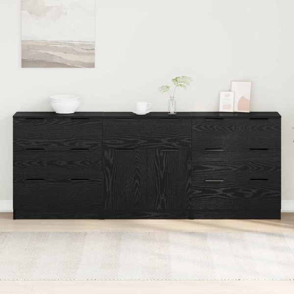 Vitrina 3 pcs Roble negro 60 x 30 x 70 cm Madera contrachapada