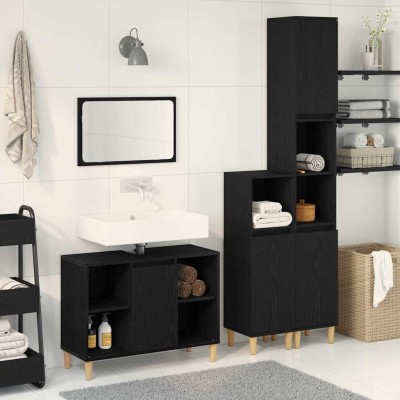 Juego de muebles de baño con puerta 3 pcs Negro 60 x 30 x 60 cm