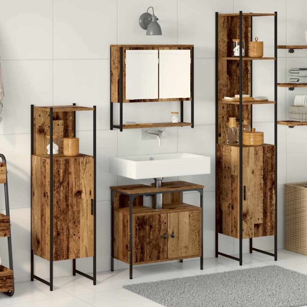 Juego de muebles de baño 4 pcs Madera vieja 33 x 33 x 185.5 cm