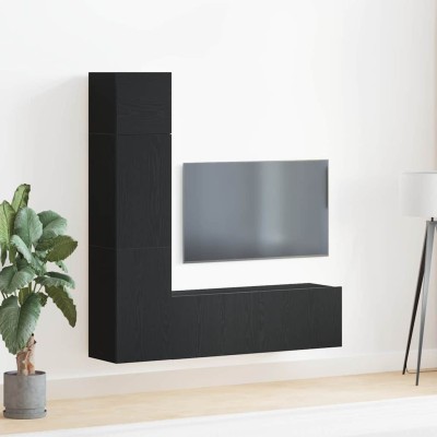 Conjunto de mueble de TV 4 pcs Roble negro 130.5 x 30 x 140 cm