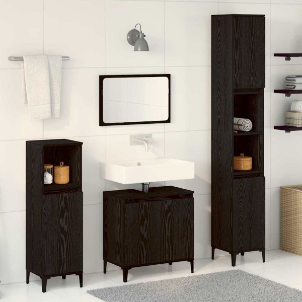 Juego de muebles de baño 3 pcs Negro 30 x 30 x 180 cm