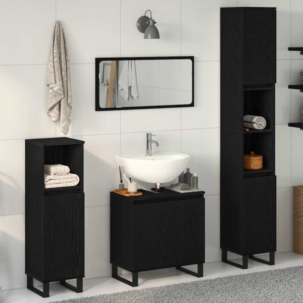 Juego de muebles de baño 3 pcs Negro 30 x 30 x 190 cm