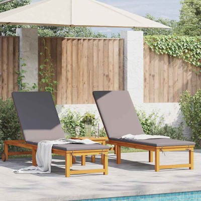 Tumbona 2 pcs Marrón 53 x 202 x 89cm Madera maciza de Acacia