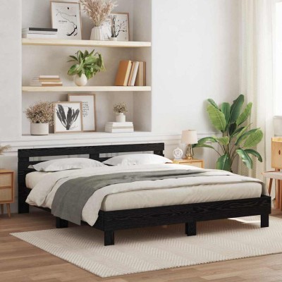 Estructura de cama con cabecera Roble negro 200 x 200 cm