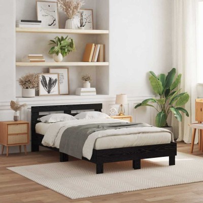 Estructura de cama con cabecera Roble negro 135 x 190 cm