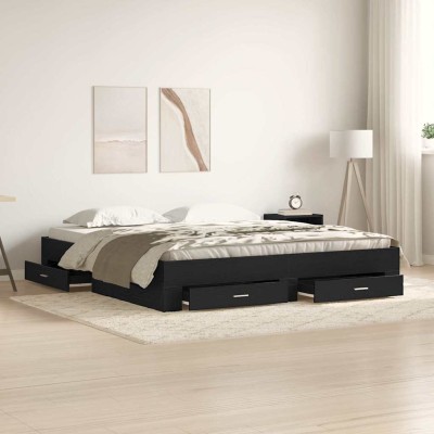 Estructura de cama con cajones Roble negro 180 x 200 cm