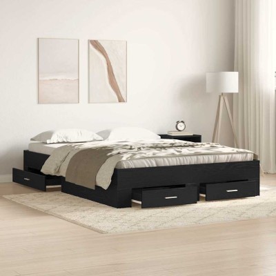 Estructura de cama con cajones Roble negro 160 x 200 cm