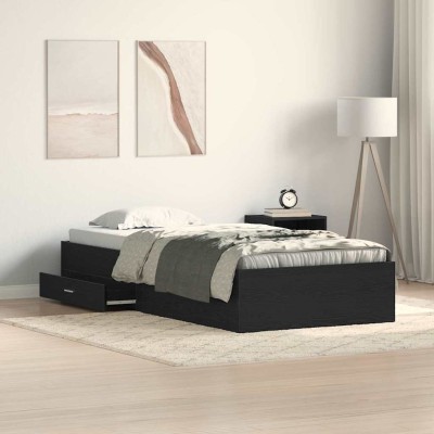 Estructura de cama con cajones Roble negro 90 x 190 cm