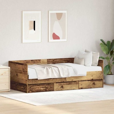 Marco de diván con cajones con cajón Madera vieja 90 x 190 cm