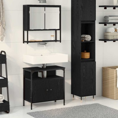 Juego de muebles de baño con puerta 2 pcs Negro 60 x 30 x 60 cm