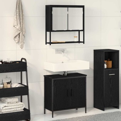 Juego de muebles de baño con puerta 2 pcs Negro 60 x 30 x 60 cm