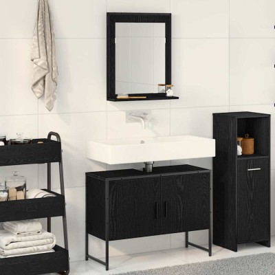 Juego de muebles de baño con puerta 2 pcs Negro 80 x 33 x 60 cm
