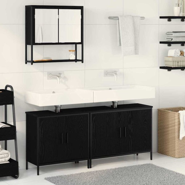 Juego de muebles de baño con puerta 3 pcs Negro 80 x 30 x 44 cm