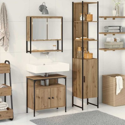 Juego de muebles de baño 3 pcs Roble artisan 33 x 33 x 185.5 cm