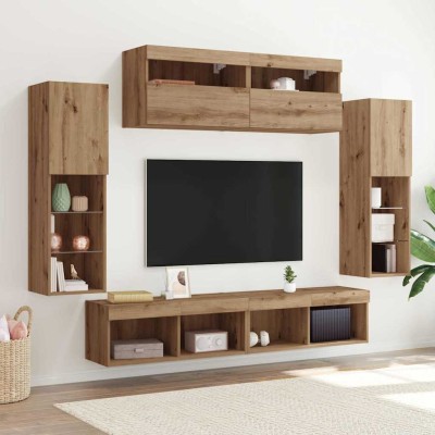 Conjunto de mueble para TV de pared 6 pcs Roble artisan