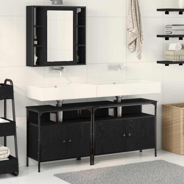 Unidades de Tocador de Baño 3 pcs Negro 80 x 30 x 60 cm