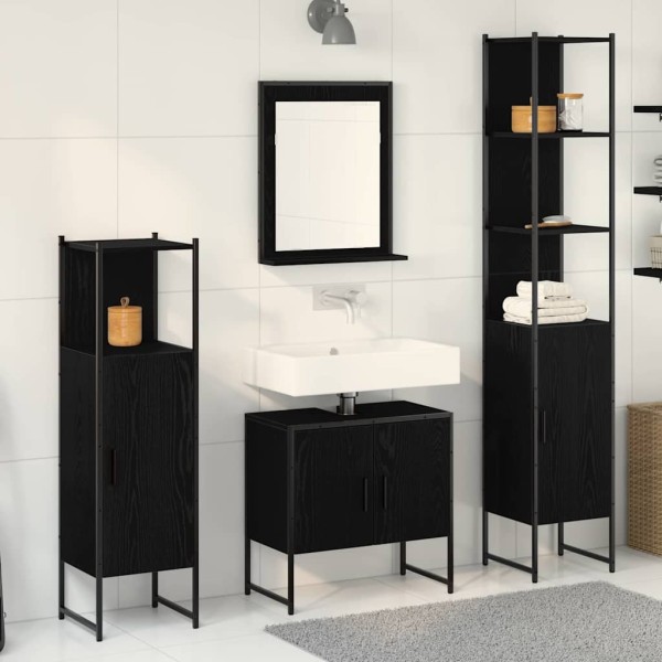 Juego de muebles de baño 4 pcs Negro 33 x 33 x 185.5 cm