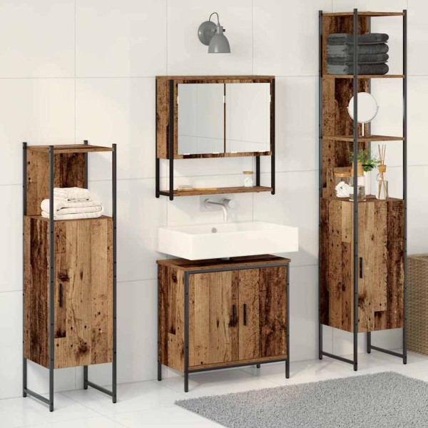 Juego de muebles de baño 4 pcs Marrón 33 x 33 x 185.5 cm