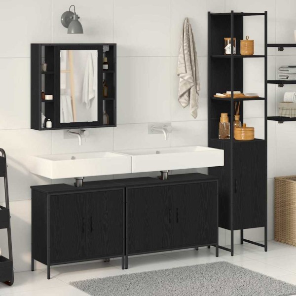 Juego de muebles de baño 4 pcs Negro 33 x 33 x 185.5 cm